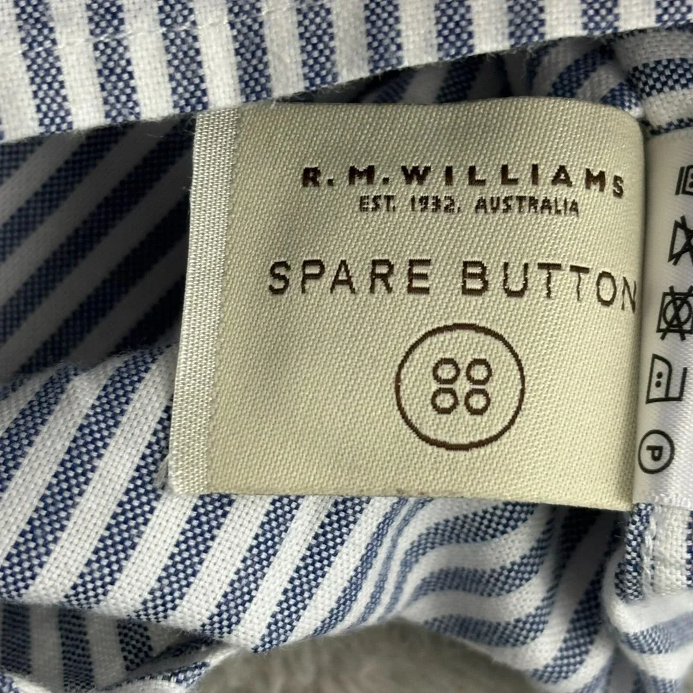 RM Williams Button Up Shirt Mens XXL‎ Blue Stripe Cotton Long Sleeve Casual Logo